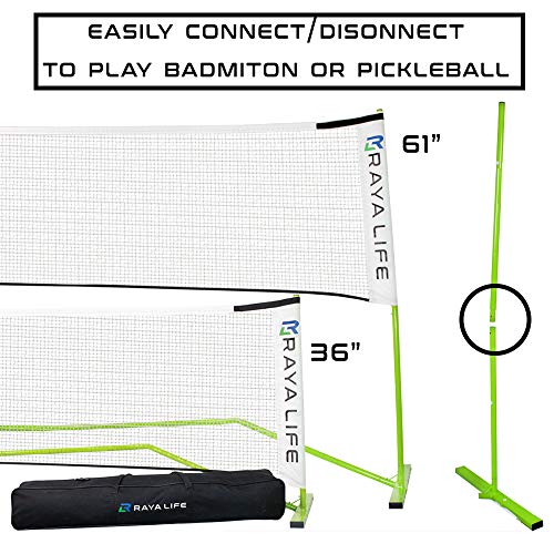 RayaLife Portable Pickleball Net & Badminton Net 2 in 1-22ft Width Standard Net Size- Indoor & Outdoor Multi-Sport Net – Weatherproof, Durable, Easy Assembly