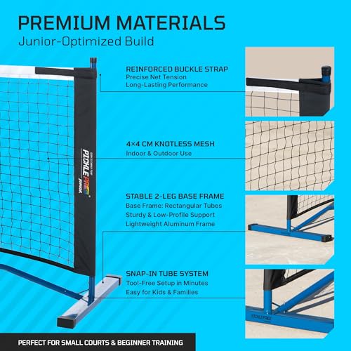 PicklePro Junior – Complete Pickleball Set with 10ft Net for Youth & Families – Includes 4 Junior Paddles, 4 Pickleballs, Carry Bag & Portable Net – USAP Approved Beginner Pickleball Kit