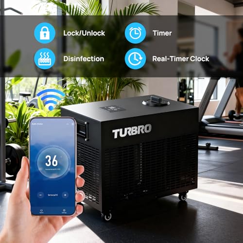 TURBRO 1 HP 9,300BTU, Cold Plunge Chiller, Smart Ice Bath Water Chiller with Schedule Timer, Dual Filters and Ozone Generator, Wheels, Handles, Insulated Pipes, for Athlete Recovery and Therapy, F85