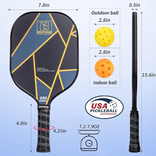 YC DGYCASI Pickleball Paddles Set of 4, USAPA Approved Pickleball Set, 4 Carbon Fiber Pickleball Rackets, 3 Outdoor Balls, 3 Indoor Balls, 4 Replacement Grip, 1 Bag for Women and Men