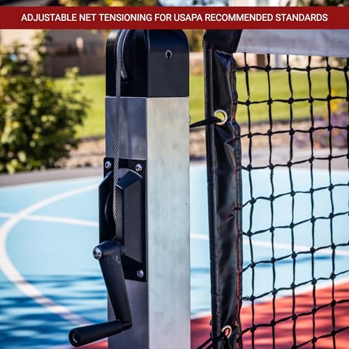 Dominator PRO MAX Silver Portable Pickleball Net - Heavy Duty USAPA Compliant Portable Regulation Pickleball Net - Indoor/Outdoor Aluminum Rust Proof Frame w/Adjustable Net Tension & Locking Wheels