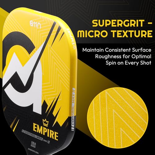A11N Empire Edgeless Pickleball Paddle – Carbon Fiber Paddle with Longer Handle Design for Double-Handed Backhand & SuperGrit Surface Texture Technology, ControlMax - Wide Body Shape, Yellow