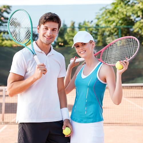 HIRALIY 27" Tennis Rackets Set for Adults, 2 Player Pre-Strung Tennis Racquets, 2 Overgrip Tapes,3 Balls, and 1 Carrying Bag, Outdoor Recreational Sport for Beginner (Pink/Green)