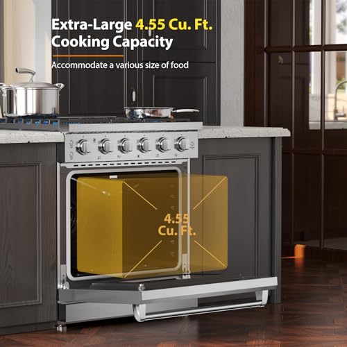 Empava Gas Range,True Convection Oven 4.55 Cu. Ft, 5 Deep Recessed Burners Cooktop, Heavy Duty Continuous Grates in Stainless Steel with Storage Drawer, Freestanding & Slide-In,30 Inch