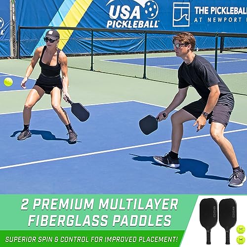 GoSports GS1 Pickleball Paddles Set of 2 with 2 Pickleballs - USAPA Approved Fiberglass Pickleball Paddles