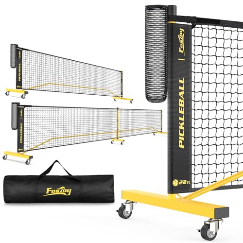 Pickleball Net with Wheels, Portable 2-in-1 Pickle Ball Net with Ball Collector,22FT Regulation Size & 11FT Half Court Size, Carry Bag, Steady Metal Frame for Outdoor Indoor Driveway (Black&Yellow)