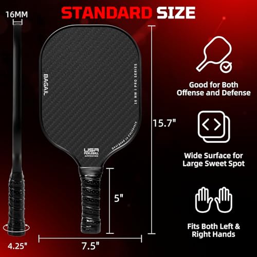 BAGAIL Pickleball Paddles, USAPA Approved Fiberglass Surface Pickleball Set, Lightweight Pickle Ball Rackets with 4 Balls, 1 Bag, Designed in California for Traction and Stability - 2 Pack, Gray