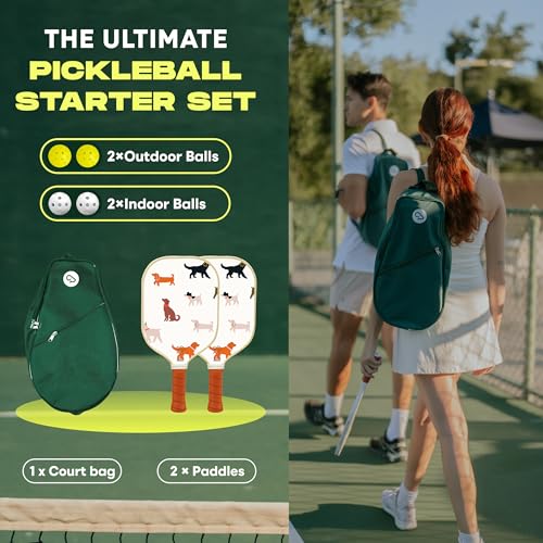 Goat Pickleball Paddles Set of 2, Includes 4 Indoor Outdoor Balls and Travel Bag, Lightweight Durable Fiberglass Pickleball Rackets Set for Men, Women, Beginners (CAT)