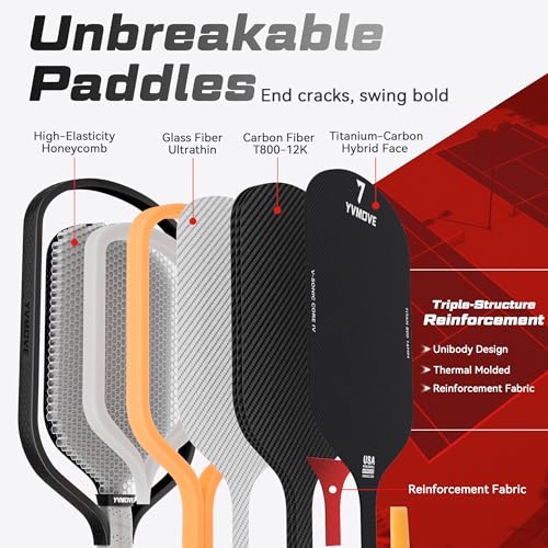 Pickleball Paddles for Advanced Players | Control & Power | Ti-Carbon Hybrid Face | V-Sonic III Kinetic Core 16MM | Large Sweet Spot | Mid-Weight | Extended Grip | USAPA (Titan800 TiCarbon)