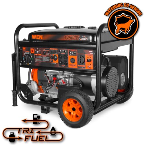 WEN 14,500-Watt 120V/240V Tri-Fuel Generator for Gas, Propane, and Natural Gas, Transfer-Switch Ready with Electric Start, Wheel Kit, and CO Watchdog (TF1450X)
