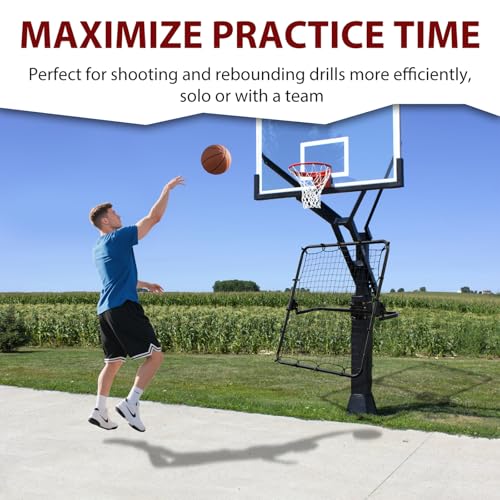 MegaNets Basketball Rebounder, 40"x40" Multi-Sport Training Rebound Net Adjustable Passback Net Setup on Poles, Ball Return System Suit for Basketball Volleyball Tennis Pickleball Baseball Practice