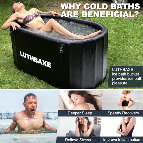 Cold Plunge | Upgraded 218 Gallon Inflatable Ice Freestanding Bathtub with 5 Layers Durable Design | Portable Cold Water Bath for Athletes' Recovery | Ice Bath for Outdoor and Camping | Black