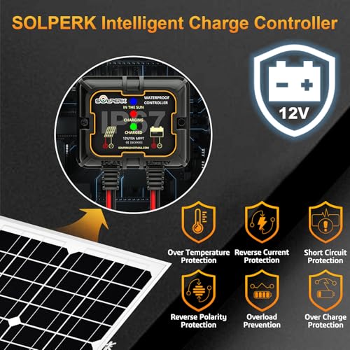 SOLPERK Solar Panel Kit 20W 12V, Waterproof Solar Battery Trickle Charger Maintainer + Smart MPPT Controller + Adjustable Mount Bracket for Boat Car RV Motorcycle Marine Automotive