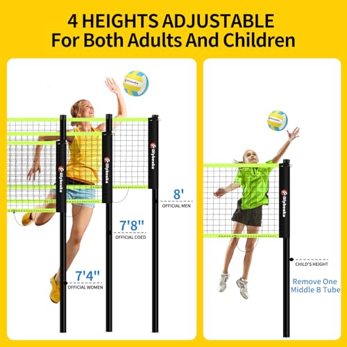 Portable Outdoor Volleyball Net Set for Backyard Beach with Adjustable Poles, Soft PU Volleyball & Pump, Carry Bag and Durable Anti-Sagging Net (Black and Green, 20ft)