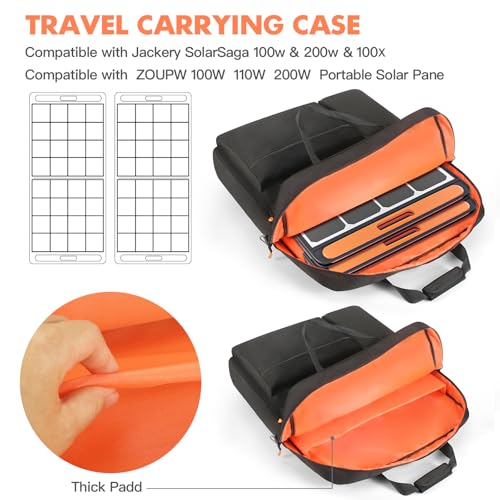Padded Solar Panel Carrying Case Compatible with Jackery SolarSaga 100W 100X 200W,Travel Solar Panel Storage Bag Fits for ZOUPW 100W 110w 200w with Multi-Pockets & Shoulder Strap