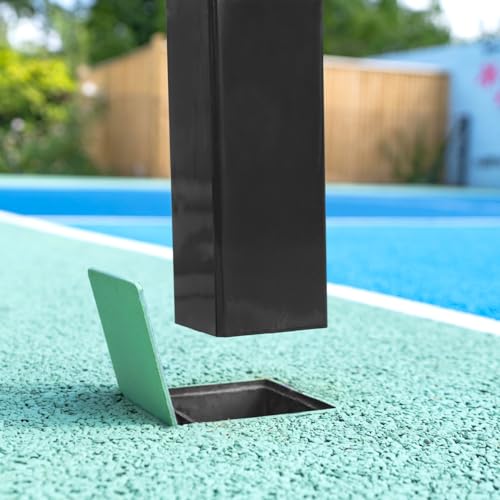 Vermont Pickleball Posts | Regulation Size, Weatherproof Steel Posts with Optional Ground Sockets - Posts Only (Flip Top Steel Ground, Black, Square)