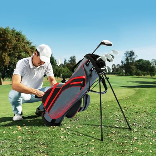 XDriveMax 8-Piece Left/Right Hand Complete Golf Club Set for Men & Women: Wood, Hybrid, Irons, Putter & Bag - Beginner Friendly, High Distance & Accuracy,Right,Red