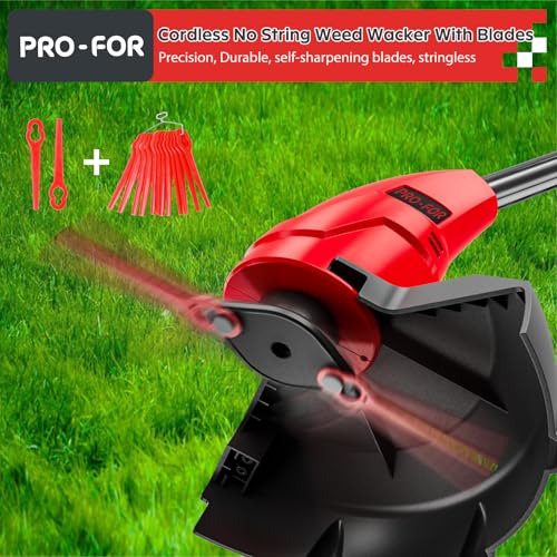 PRO-FOR 20V Lightweight Stringless Grass Trimmer, Battery Powered Weed Eater, Cordless Electric Weed Trimmer with Battery and Charger