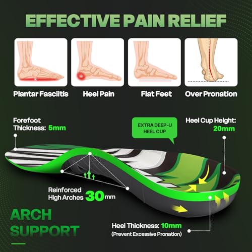 NEVVIS Dynamic Spring Plantar Fasciitis Insoles for Flat Feet, 250 lb Heavy Duty Work Boot Insoles for Men Women, High Arch Support Inserts Women Men, Arch Pain Relief, Shock Absorb, Orthotic, 1 Pair