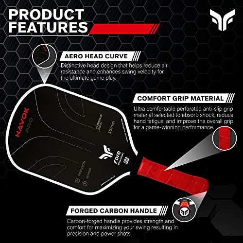 Havok Pro Pickleball Paddle: Carbon Fiber Surface for Enhanced Power, Precision and Maximum Spin - Large Sweet Spot and USAPA Approved - Blue