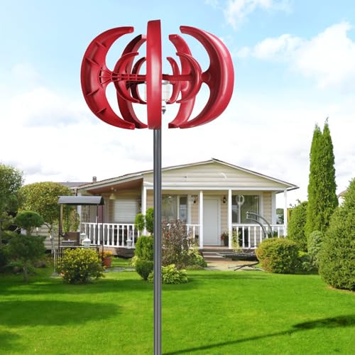 HEVIRGO Wind Turbines,4500W Wind Turbines Generator,12V 5-Blade Vertical Axis Wind Turbines Generator Kit,for Home Hybrids Streetlight Use, Electromagnetic Electricity Producer Equipment Red