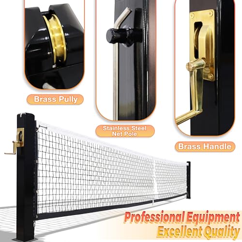 Seliyoo Pro-Grade In-Ground Pickleball Net with Brass Crank Handle,Galvanized Steel Sleeves,Tournament Regulation Size,Heavy Duty Pickleball Post for Indoor Gym or Outdoor Court
