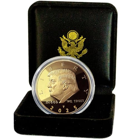 Donald J. Trump Won 2025 Gold Coin in Velvet Display Case - 47th Presidential Commemorative Gold Plated Replica Challenge Coin with Cert of Authenticity (2025 Velvet)