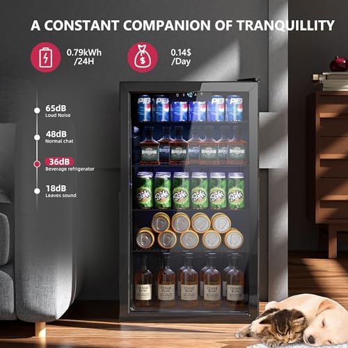 Icyglee Beverage Refrigerator Cooler, 126 Can Mini Fridge with Glass Door for Wine, Soda Beer, Beverage Cooler for Home, Bar, Office with Adjustable Removable Shelves, Black