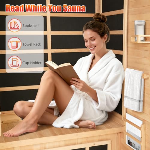 X-Vcak 1-2 Person Infrared Sauna, Dry Heat Sauna with Red Light Therapy, Bluetooth, Radio, 7-Color Therapy Light for Home, Indoor, Gym, Wellness Center, 36″ x 36″ x 73″