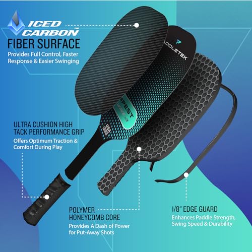 Paddletek Tempest Wave V3 Pickleball Paddle | Professional Pickleball Paddles with Polymer Honeycomb Core, ICED Carbon Fiber Surface, Tempest PolyCore & High Tack Performance Grip | USAPA Approved