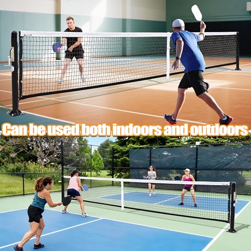 defulion-Premium Pickleball Net Posts, Heavy-Duty 4mm Aluminum Poles with Stainless Steel Internal Winder, Easy Permanent Flange Mount System,Regulation Net,Bring Arena to Your Backyard.