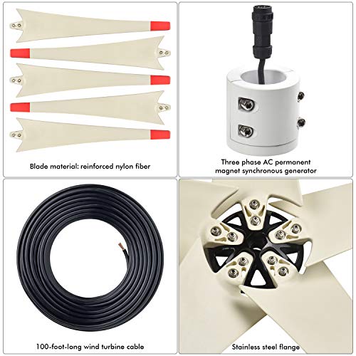 Nature's Generator Wind Turbine Includes 100 Foot 12 AWG Cable, 5 Blades, Controller Box, Land or Marine Use Day and Night