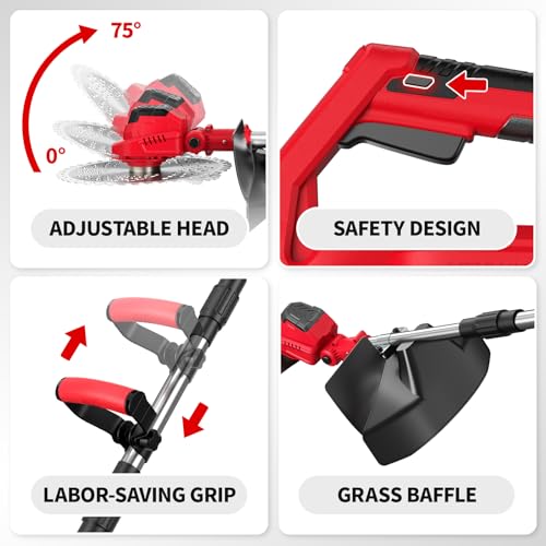 FULLYEA Cordless Weed Wacker 9-inch, Brushless Weed Eater with 5 Blades & 2 * 2.0Ah Batterties, Lawn Mower Battery Powered String Trimmer, Electric Grass Trimmer for Lawn Garden Work