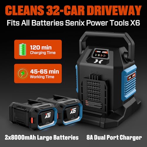 SENIX 60V 21" Auger-propelled Cordless Snow Blower, Steel Auger, 3500W Brushless Motor, Heated Handle,13" Depth, 45FT Throw Distance, LED Lights, 16000mAh Batteries & Dual Port Charger,1200lbs/min