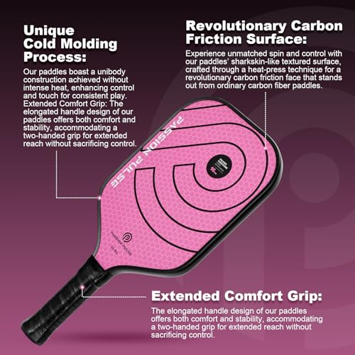2025 Pickleball Paddles,Raw Carbon Fiber Surface（CFS）, 16mm T700 High Grit & Spin, V6 Pro Pickle Ball Paddles Designed for Ultimate Spin & Consistency- Cute Pickleball Paddle for Women (Pink)