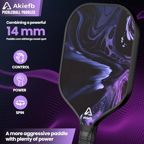 Akiefb Pickleball Paddles, T300 Carbon Fiber Pickleball Paddle with 4 Grip Tapes and a Carry Bag,14mm Polypropylene Honeycomb Core,Ideal Pickleball Training Equipment for Beginners (Starry Sky)