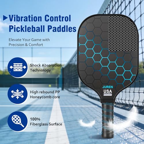 Pickleball Paddles Set of 2/4, Lightweight Pickleball Rackets, Durable Fiberglass Surface with Polypropylene Honeycomb Core，Ideal Pickleball Training Equipment and Carry Bag（Blue）