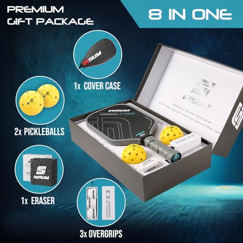 INSUM Pickleball Paddles, T1000 Carbon Fiber Pickleball Paddle with Power Polymer Core, USAPA Approved, Pro Pickleball Rackets for Ultimate Spin & Consistency, Come with Cover