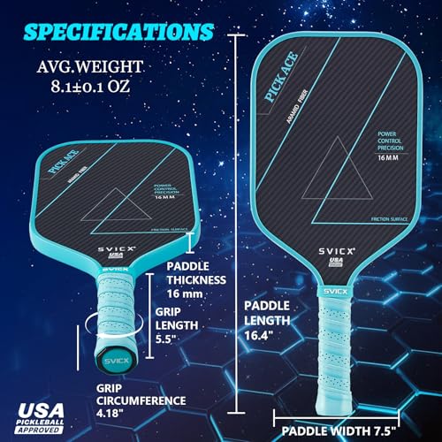 SVICX Pickleball Paddle,Professional Carbon Fiber Pickleball Paddles-Aramid Fiber Surface,Superior Control,Strong Power and Forceful Spin,USAPA Approved (Aramid+Carbon Fiber (Teal Green))