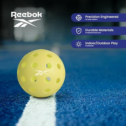 Reebok - Pickleball Set for 2 Players, Fiberglass Power Paddles with 13mm Polypropylene Core, Comfort Grip Handles, Aero Flight Balls, Ideal for Sports and Enthusiasts