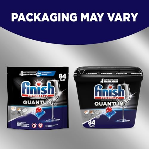 Finish Quantum Dishwasher Pods, No Pre-Rinse Dishwasher Detergent Soap Removes 24HR Dried-On Stain and Grease, Leaving a Virtually Spotless Shine, 84 Count