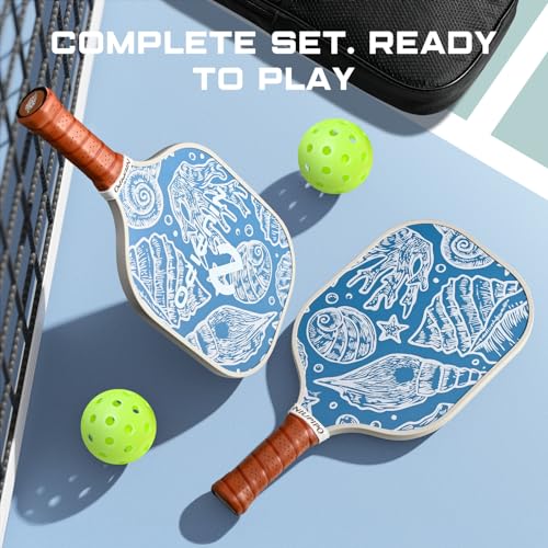 Pickleball Paddles, Lightweight Graphite Pickleball Paddle Set of 2, Pickleball Racket w/Polypropylene Honeycomb Core, Cushion 4.8In Grip and 4 Pickleballs for Beginners/Intermediate Players