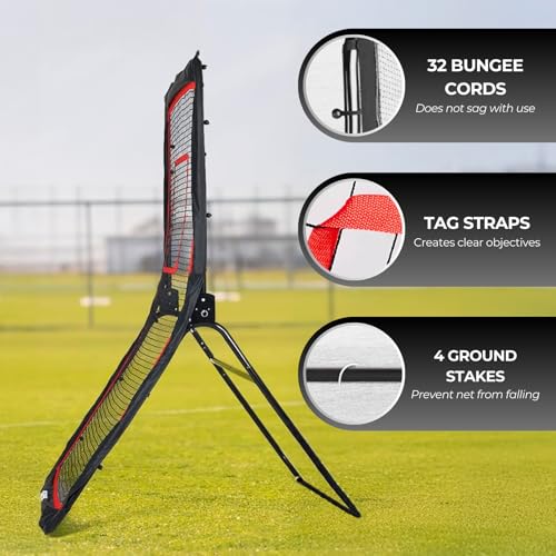 Staunch Sports 4x7ft Lacrosse Rebounder for Backyard, Fields or Indoors - Strong Rebounder Net with 5 Rebound Angles, Neon Target Strap, and 2 Balls - Durable and Versatile Lacrosse Training Equipment