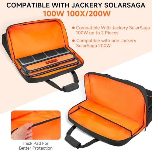 MRINCA Solar Panel Storage Bag - Padded Carrying Case Compatible with Jackery SolarSaga 100/100X/200W & Anker Solix PS100/PS200, Travel Bag with Shoulder Strap & Multi-Pockets, Black