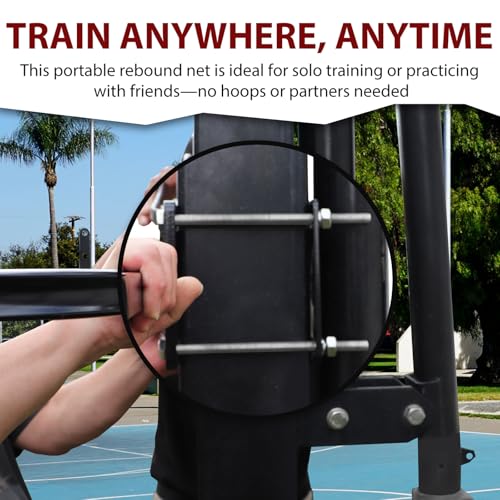 MegaNets Basketball Rebounder, 40"x40" Multi-Sport Training Rebound Net Adjustable Passback Net Setup on Poles, Ball Return System Suit for Basketball Volleyball Tennis Pickleball Baseball Practice