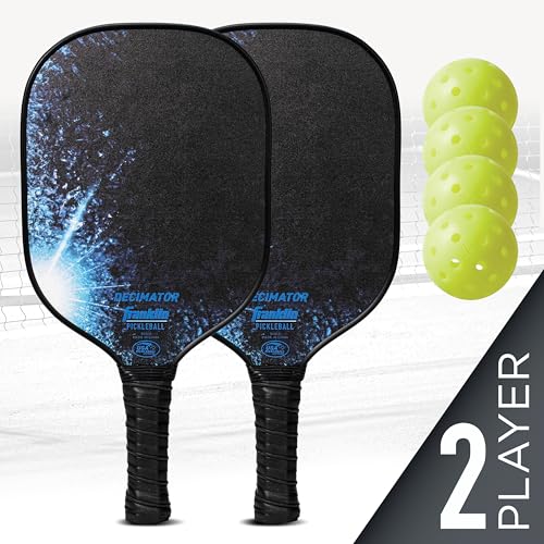 Franklin Sports Decimator 2 Player Pickleball Paddle + Ball Set - (2) Fiberglass Rackets + (4) X-40 Balls Included - USA Pickleball (USAPA) Approved