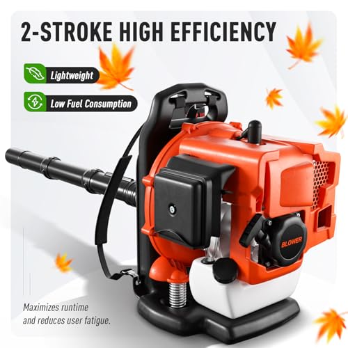 Baotree 80CC Gas Backpack Leaf Blower, 800 CFM 200 MPH Professional Commercial Grade Handheld Blower with Variable Speed, Easy Start Engine for Yard Waste, Lawn Debris, Leaves