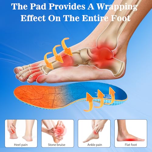 Pefuair Carbon Fiber Arch Support Inserts Women Men, Wide Feet, Shock Absorbing, Arch Support, Distributes Pressure, Flat Feet Orthotic Insert, Work Boot Shoe Insole, Absorb Shock with Every Step(L)