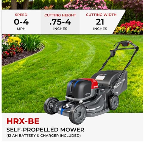 Honda HRX-BE 21-Inch Walk Behind 12 AH Battery Powered Lawn Mower with 2 Battery Bays, Variable Speed Self Propelled Lawn Mower with 2.2 Bushel Capacity, Easy-Off Grass Bag (HRX217YXBEXA6)