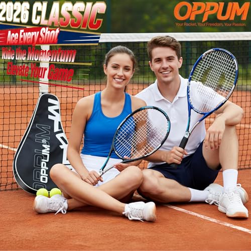 OPPUM PRO-500 Adult Tennis Rackets, 2-Pack Pre-Strung Racquets for Beginners & Intermediate with Carry Bag & 2 Balls, 105 Sq Inch Oversized Head for Women & Men, Arm Friendly Vibration Control